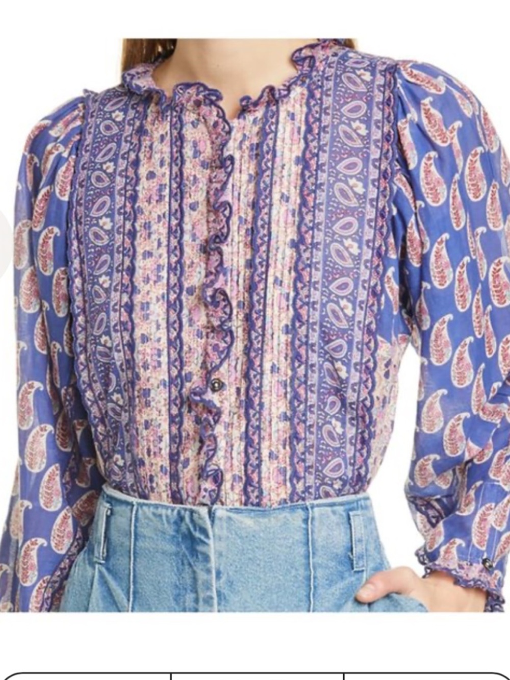 Sea New York Bianca Ruffle Mixed Paisley Ruffle Blouse | - Picture 2 of 10